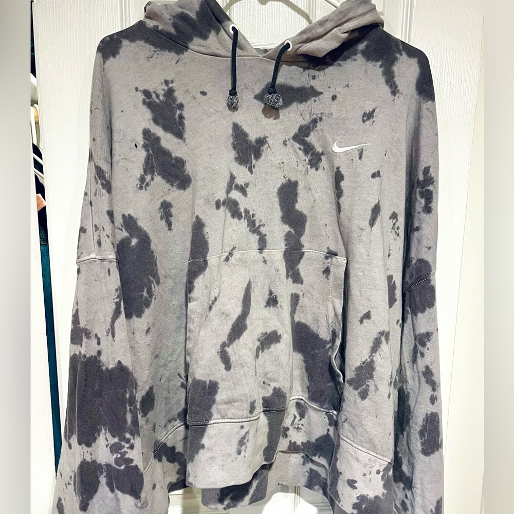 NIKE Hoodie Pullover Grey Tie-dye Oversized
